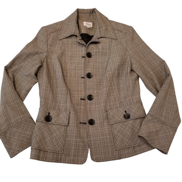 Cleo Petites Blazer US 2 Grey Plaid Suit Jacket Women Smart Collared Coat Small - Picture 1 of 10